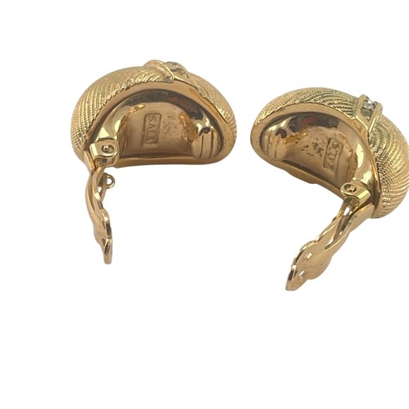 Vintage SAL Swarovski Gold Tone Clip-On Earrings With Rhinestone Accents - Picture 5 of 7